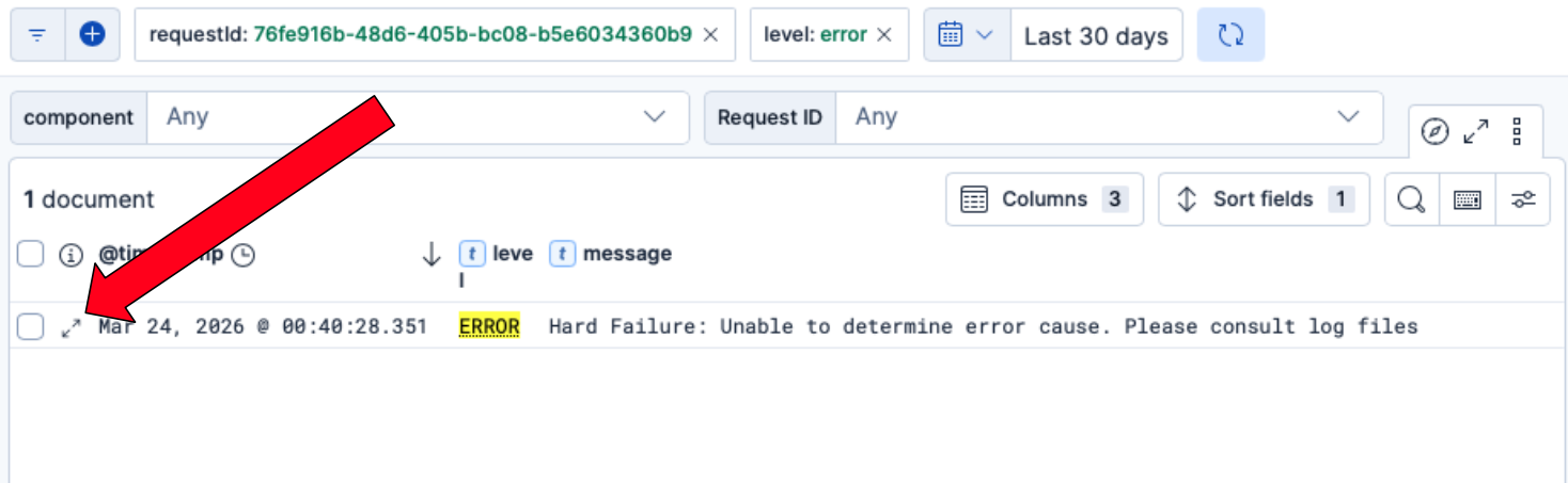 Step 2 of finding the server-side transformation log